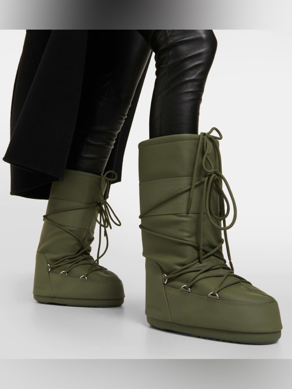 Moon Boot Icon Rubber Khaki Boots - Lace Up Boots- EU 35/38 - Picture 1 of 11